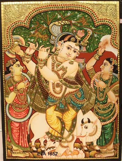 Antique Tree Krishna Tanjore Painting