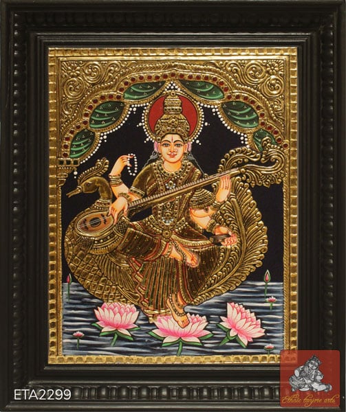 Goddess Hamsa Saraaswathi Tanjore Painting
