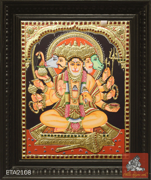 Lord Panchamuka Hanuman Tanjore Painting (12x10)